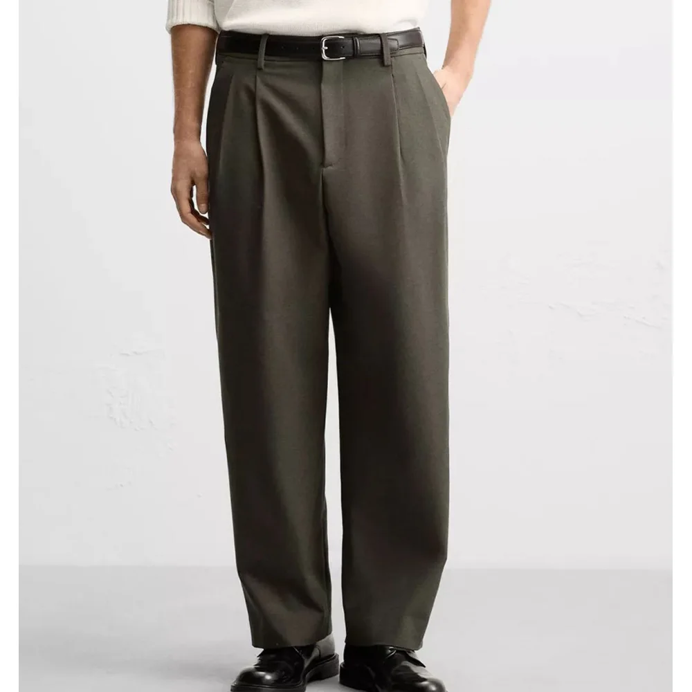 

Mens Straight Leg Dress Pants Blended No Pleat Solid Color Formal Trousers Comfortable Office Wear Slim Fit Bottom Fashion