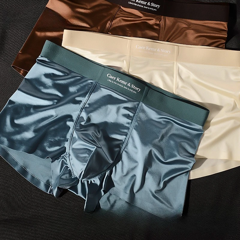 

Новые летние мужские боксеры из ледяного шелка, мужское нижнее белье из тутового шелка, антибактериальные трусы с шелковой ластовицей, мужские боксеры со средней посадкой