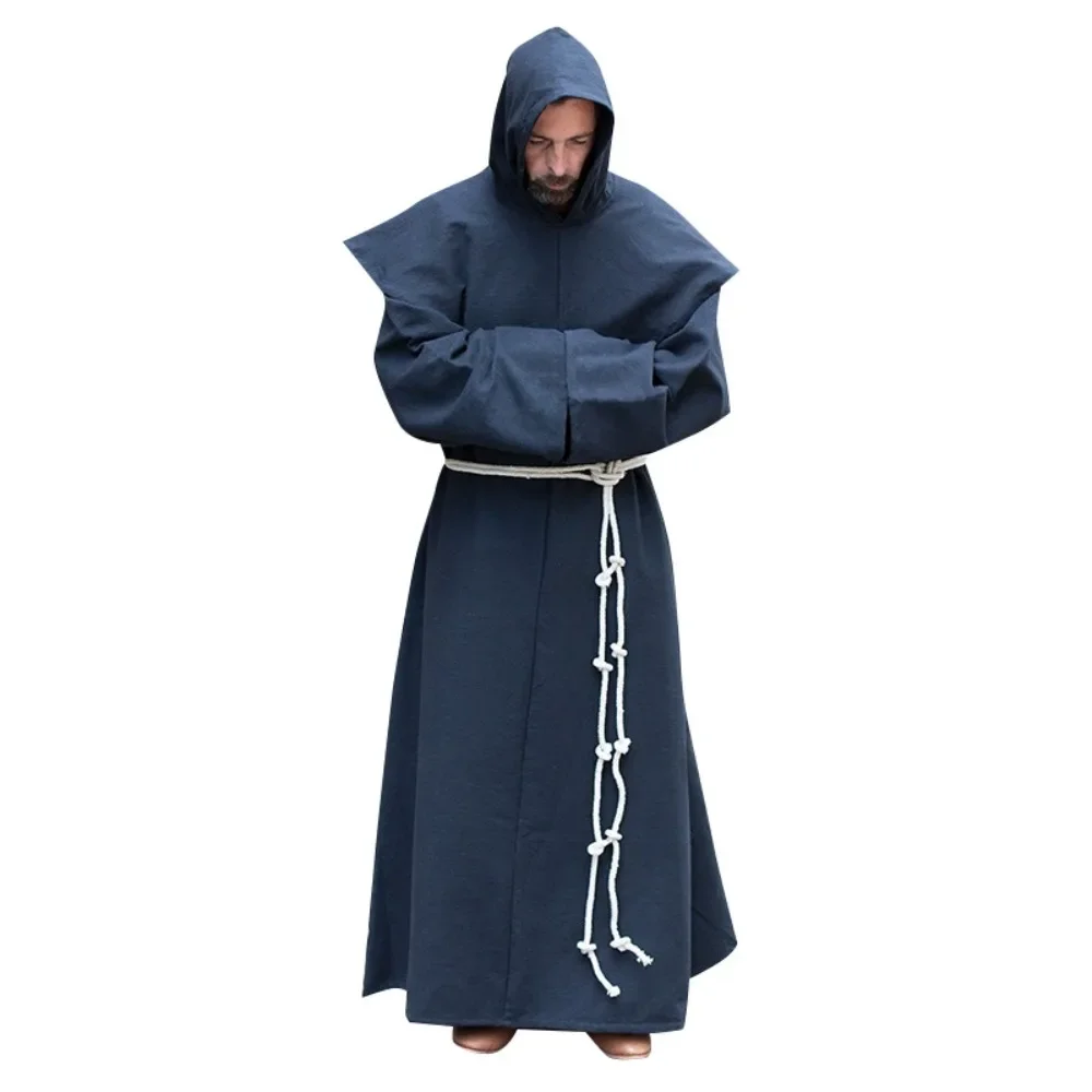 Medieval Monk Cosplay Robe Catholic Religion Missionary Vintage Hooded Cassock Pastor Father Role Play Costume Halloween Party