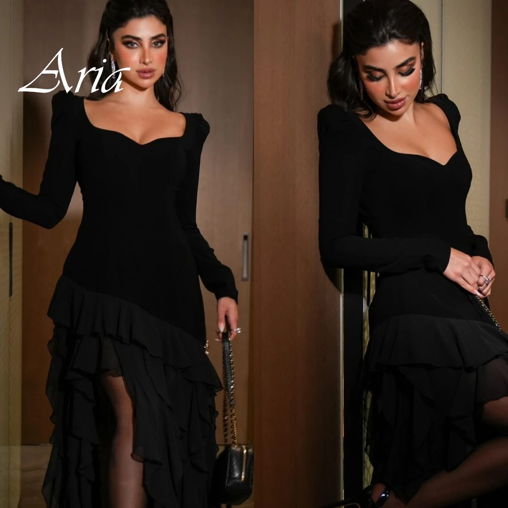 

Customized Temperament Square Collar Long Sleeves Evening Dress High Quality Jersey Prom Dresses Classic Special Occasion Gowns