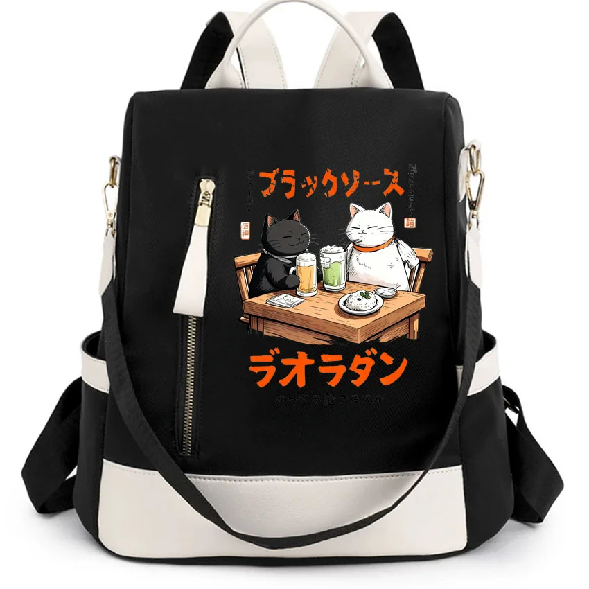 

Japanese Harajuku Funny Drinking Cat Women's Printing fashionable backpack shoulder bag travel multifunctional bag handbag