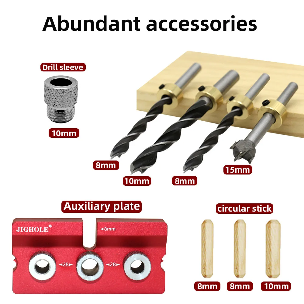 Holzbearbeitung 3-in-1-Dübellehre, Universal-Dübelle, Nockenlehre, Holzloch-Bohrführung, Locator, verstellbares Taschenloch-Jig-Set – Detail 7