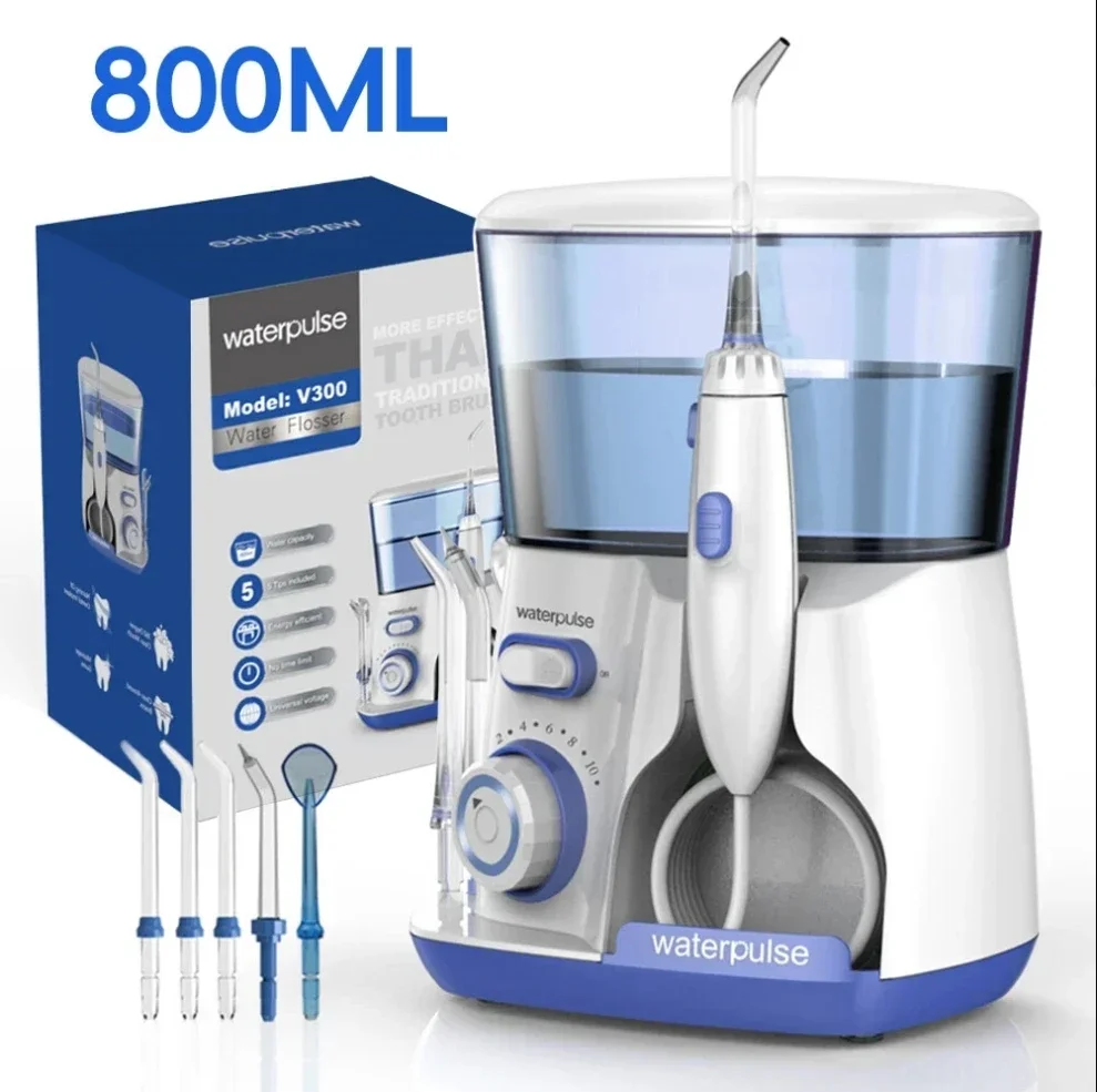 

Waterpulse V300G Oral Irrigator 5pcs Tips Dental Water Flosser Electric Cleaner 800ml Oral Hygiene Dental Flosser for Oral Care