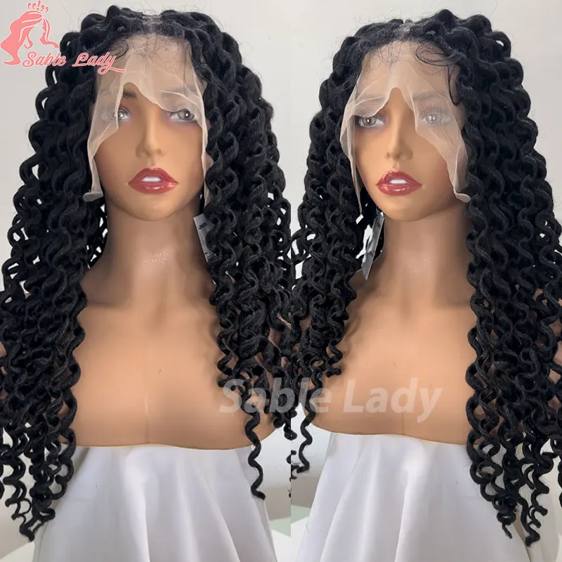 Full Lace Wigs Dreadlock Synthetic Curly Wave Cornrow Braided Wigs 22" Jumbo Braided Wigs Headband Faux Locs Wigs Braiding Wigs