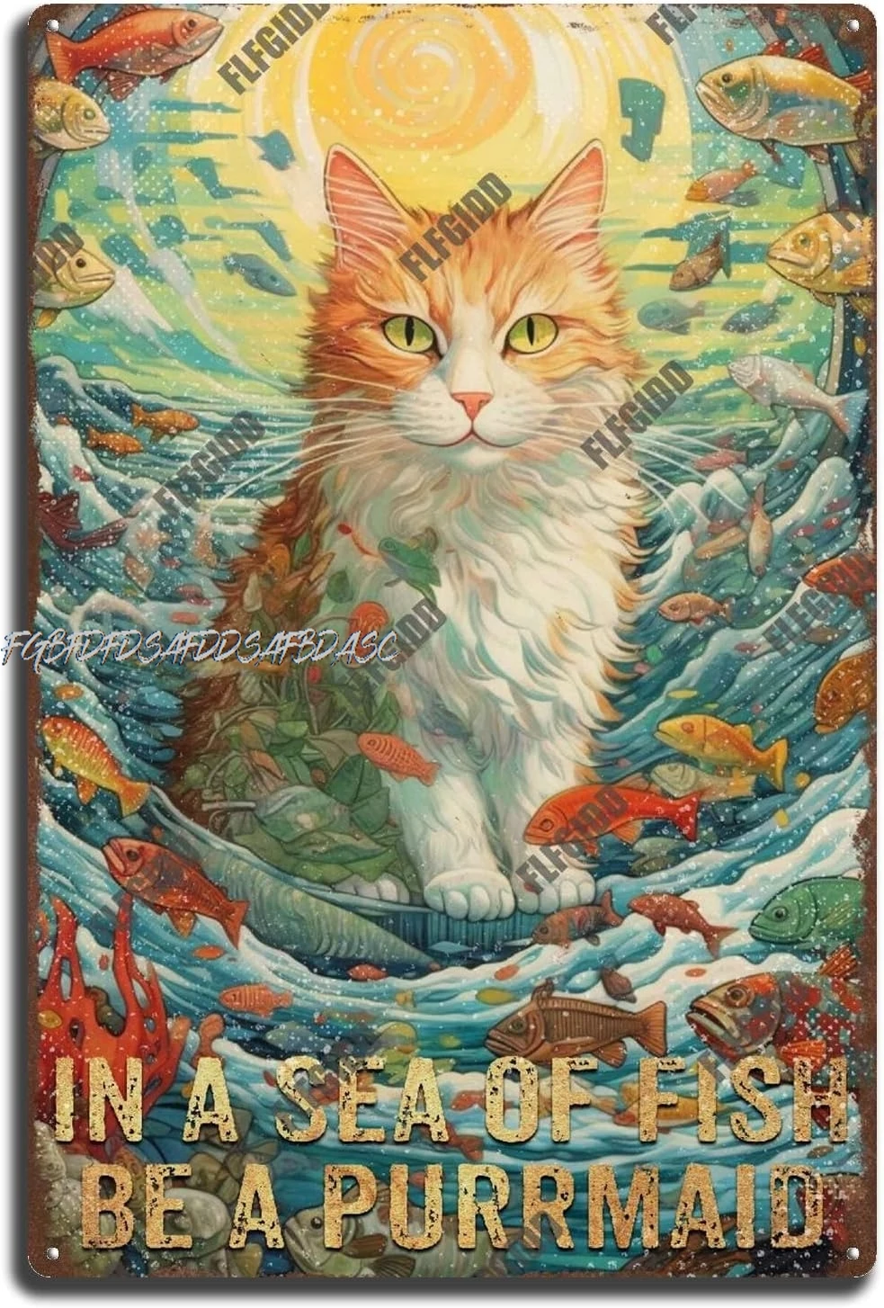 Vintage Wall Decor Mermaid Cat Tin Sign Vintage Art Wall Decor Sign Funny Decor Garage Home Wall Decoration 8x12inch ALI AL sign