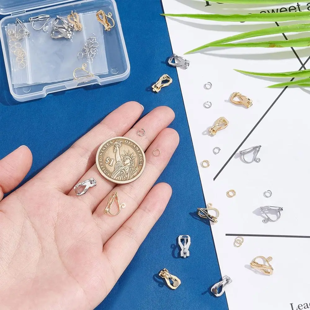 20 ชิ้น 2 สี 304 สแตนเลสสตีลต่างหูแบบหนีบไม่เจาะต่างหู 12x6x8.5 มิลลิเมตร Clip - on ต่างหูแปลงต่างหูชุด