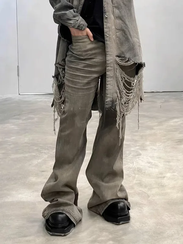 

Desert Color Bell Bot Jeans Wrinkled Distred Retro Sle Youth Casual Straight Leg Stand Fit Punk Sle Jeans