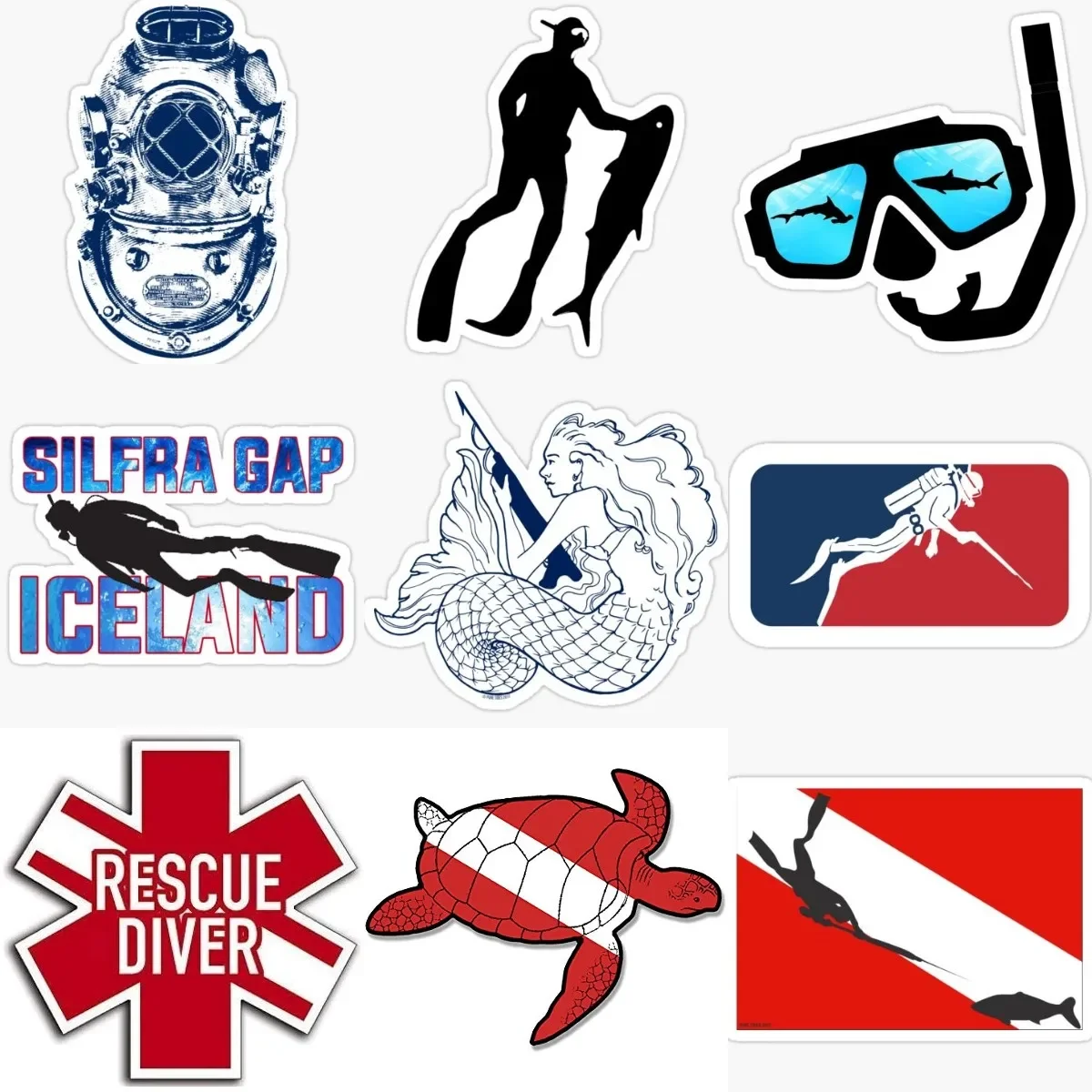 

Scuba Diver Flag Mermaid PVC Waterproof Sticker for Motorcycle Laptop Car Window Wall Room Truck Table Decal Accessories