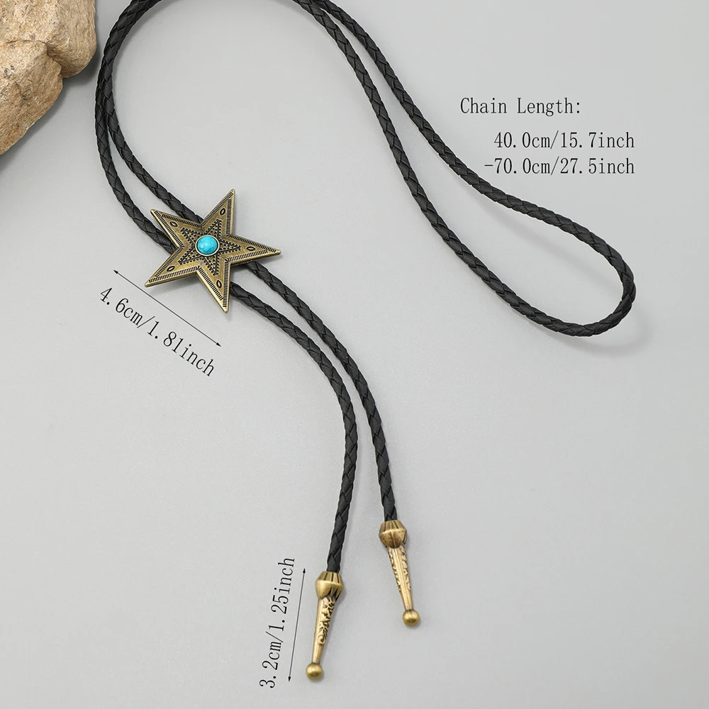 Vintage leather chain Bolo Tie for Men Western Cowboy Necktie Bolo Tie for Shirt Fashion star long necklace