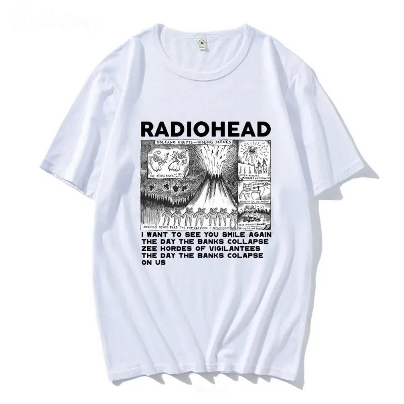 Hiphop Radiohead Print T-Shirt Rockband Vintage Ik Zie Je In Het Volgende Leven Unisex Muziekfans Print Mannen Vrouwen Met Korte Mouwen