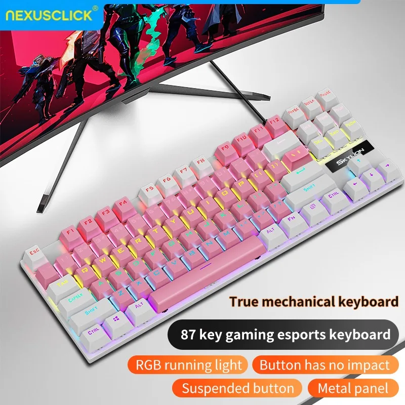 NexusClick K87 Wired Mechanical Keyboard, 87 Keys RGB Backlight,Hot Swappable Switch Optional, Compact Portable Gaming Keyboard