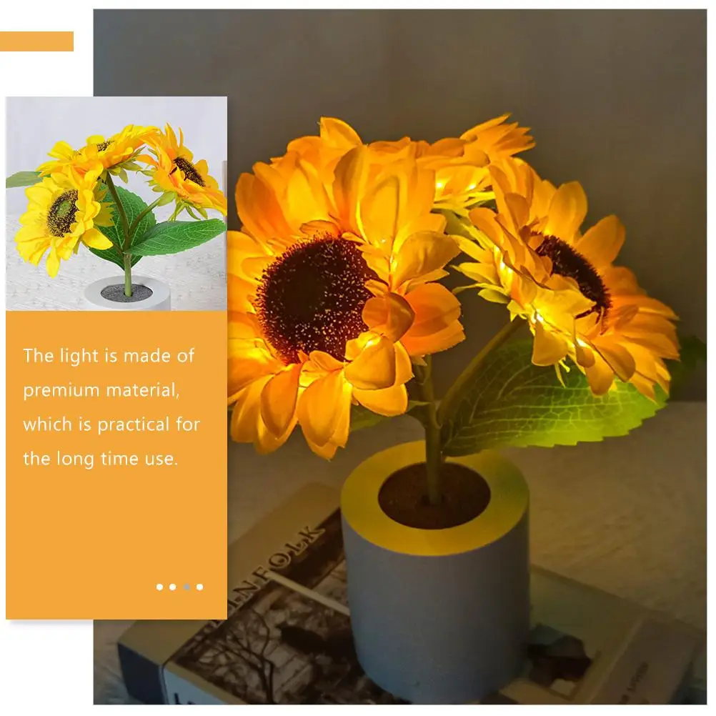 Sunflower Night Light Mini Plastic Lamp for Bedroom Bedside Table Decor Retro LED Light Gifts Small Desk Lamp White