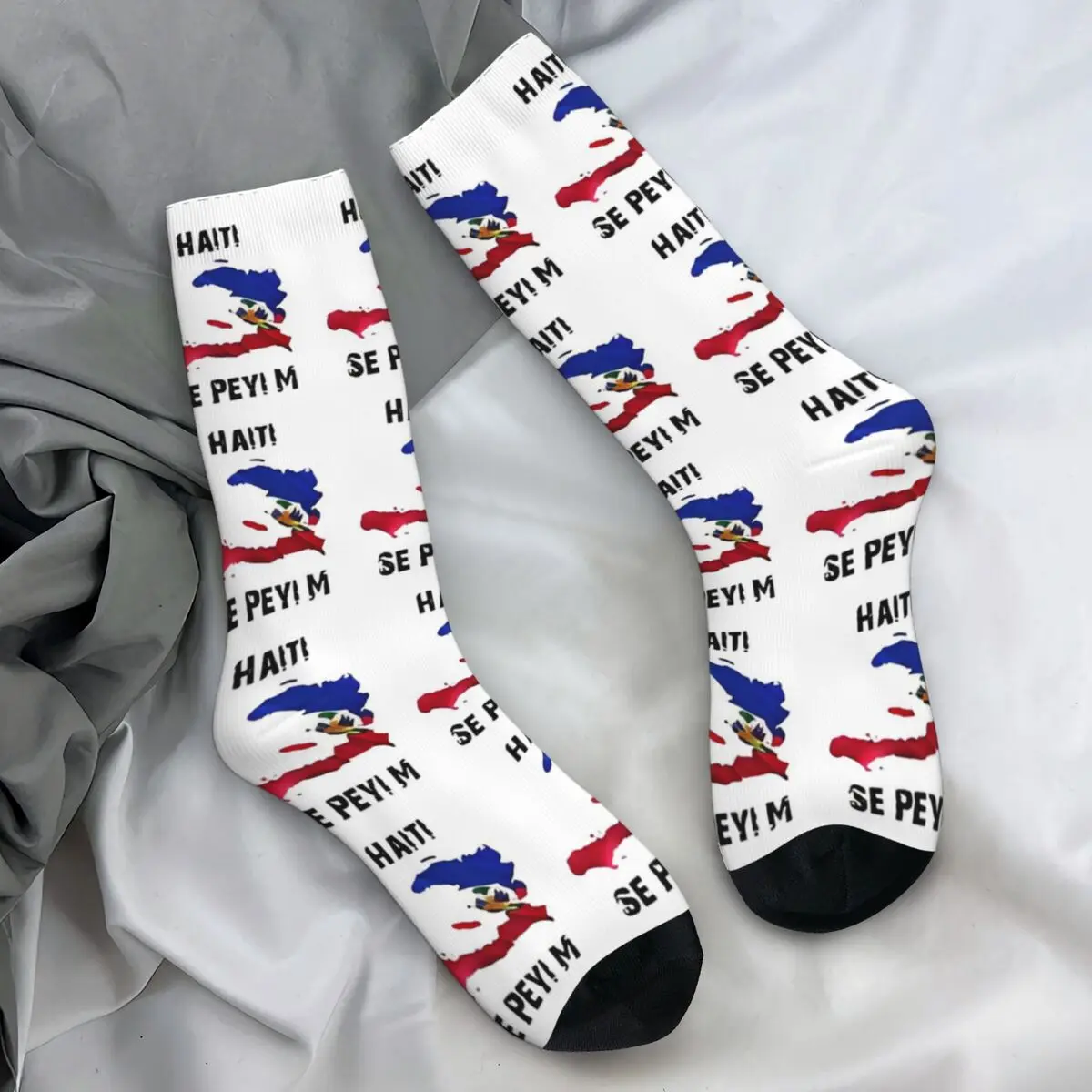 Haiti Se Peyi M Socks Flag Map of Haiti Elegant Stockings Couple Comfortable Running Socks Winter Custom Anti Skid Socks