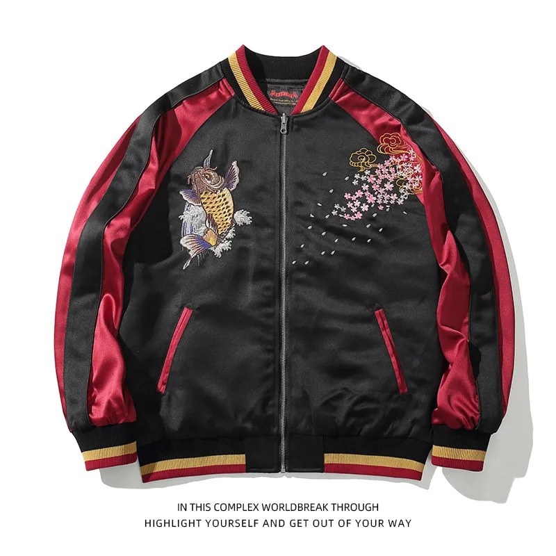 Asian Japanese Sukajan Style Embroidered Souvenir Jacket Outerwear Coat 2026 New Yokosuka Male and Female Personality Niche Carp