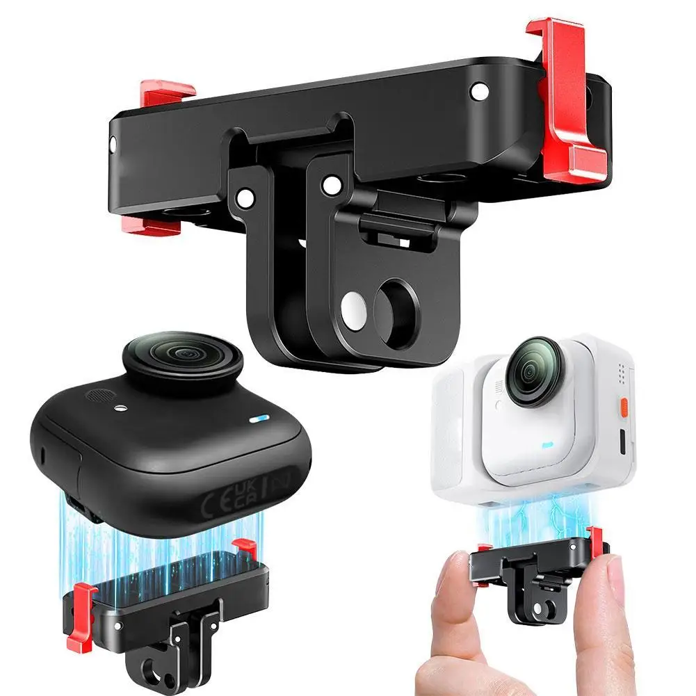 Metal Quick-Release Base For Insta360 Go Ultra Dual-port Design With 1/4" Screw Holes Foldable Dual-Claws Base Extension Bracket