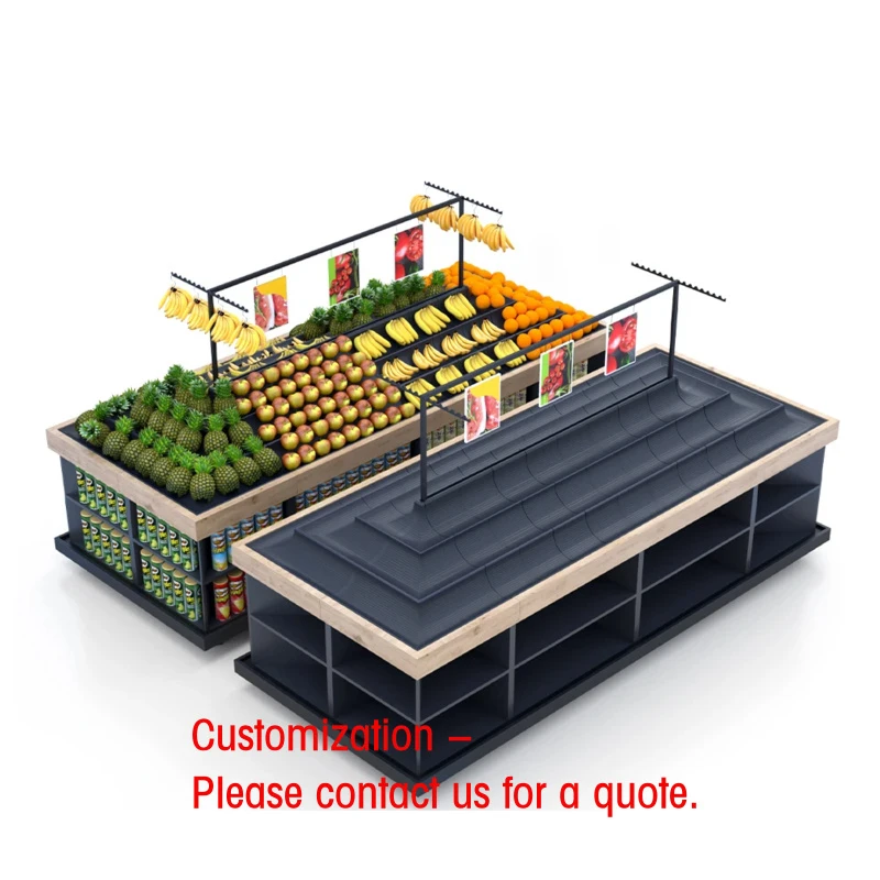 custom.Customized Wooden Metal Fruit and Vegetable Display Shelves Rack Supermarket