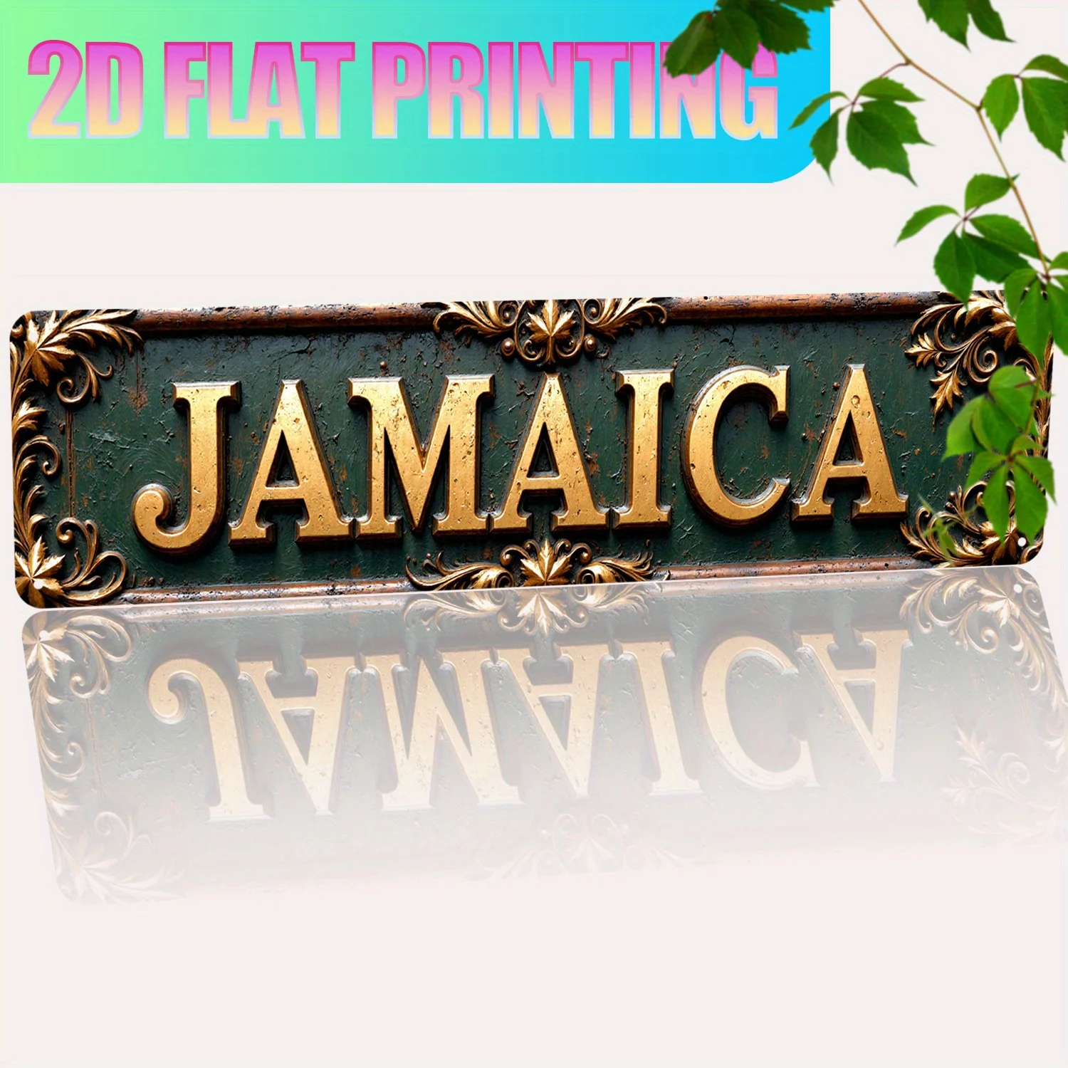 Letrero de texto 2D plano, 2D plano, 1 pieza, estilo vintage "Golden Jamaica", para el hogar, la granja, el baño, el cafetería, el garaje, el porche y el dormitorio Ru