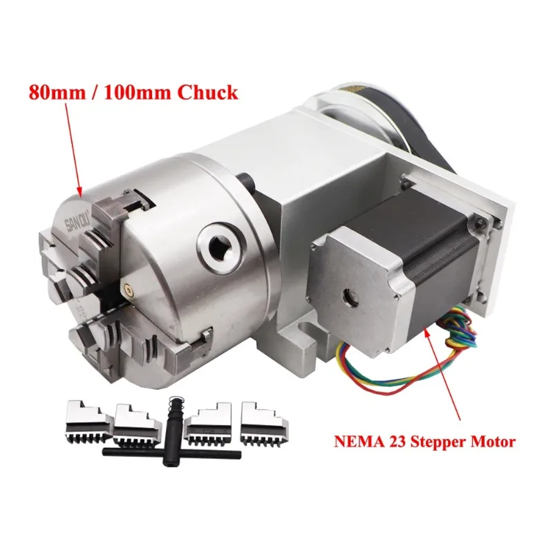 DIY A 4th Axis CNC Router Kit Rotary 3Jaw 4 Jaws 80mm 100mm Chuck 4th A Axis with NEMA 23 Stepper Motor for Engraving Machine