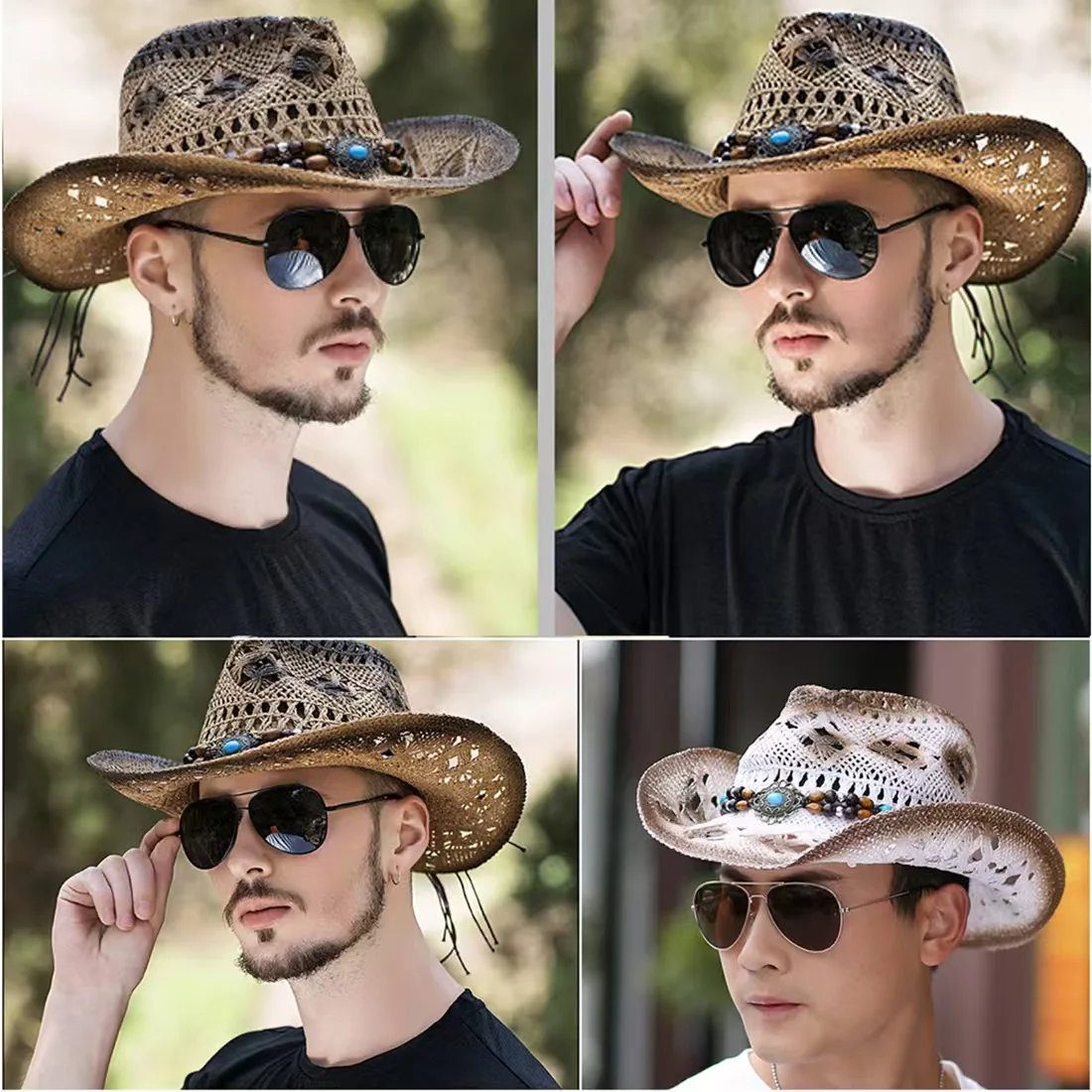 Neue Stroh Cowgirl Hut Unisex Strand Hut Kuh Junge Hut Mit Hut Band Für Männer Frauen Atmungsaktive Leichte Sonnenschutz – Detail 2
