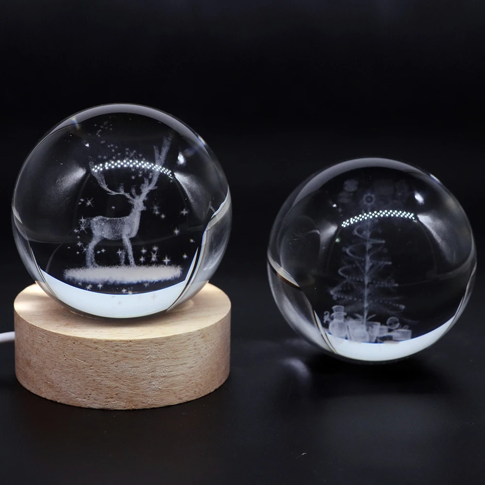 3D Crystal Ball Planet Laser Engraved Solar System Globe Astronomy USB LED Glass Sphere Home Decoration Birthday Christmas Gift