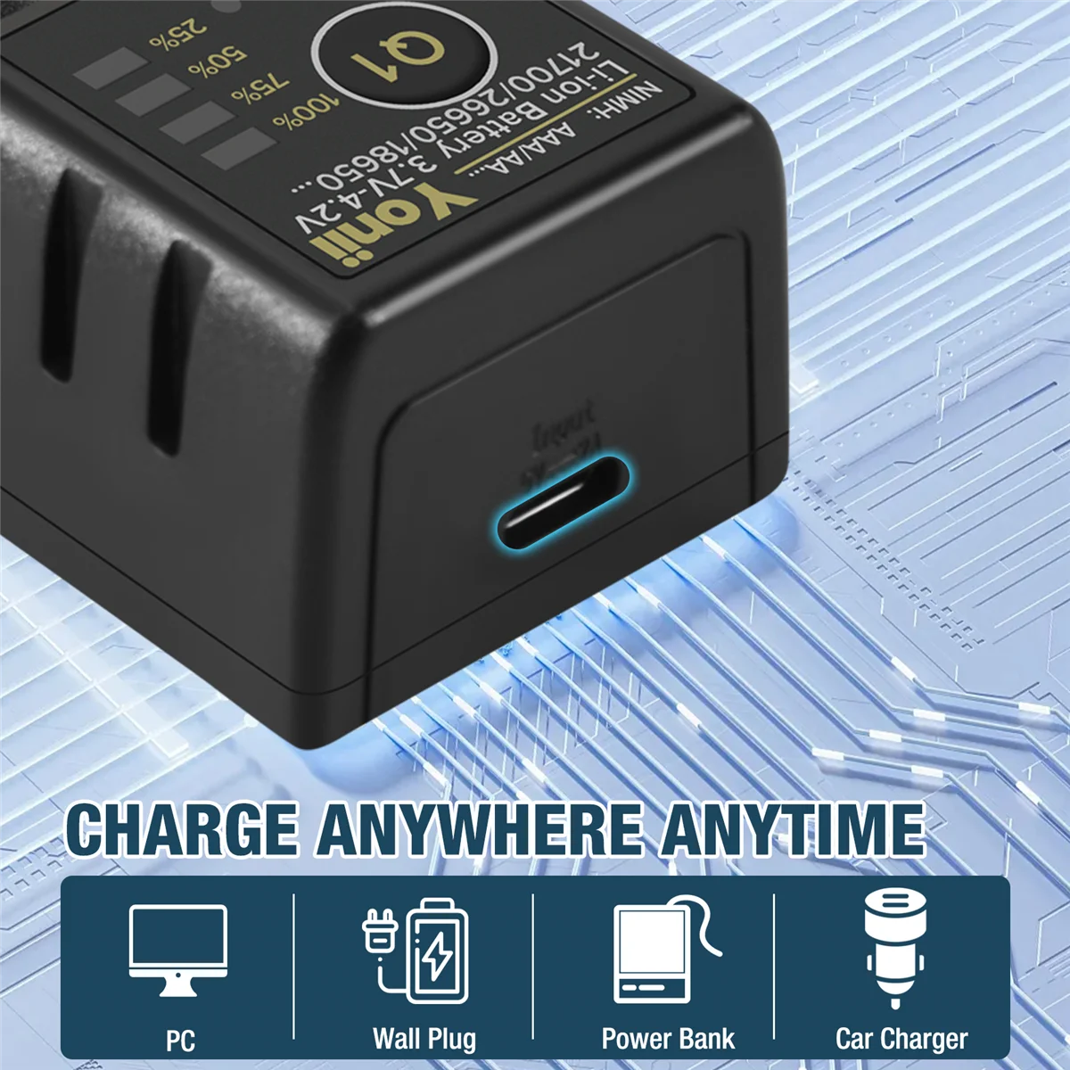 18650 caricabatteria 26650 Usb Smart Nickel Hydrogen Aa Aaa 21700 caricabatteria al litio a Slot singolo