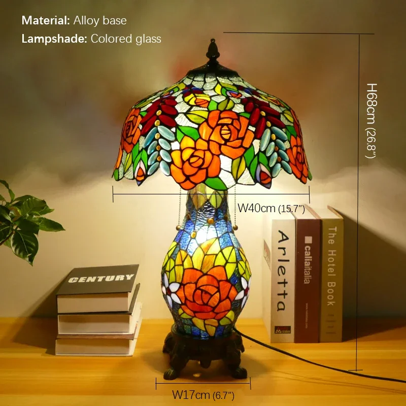 DEBBY Tiffany Table Lamp American Retro Living Room Bedroom Lamp Luxurious Villa Hotel  Stained Glass Desk Lamp