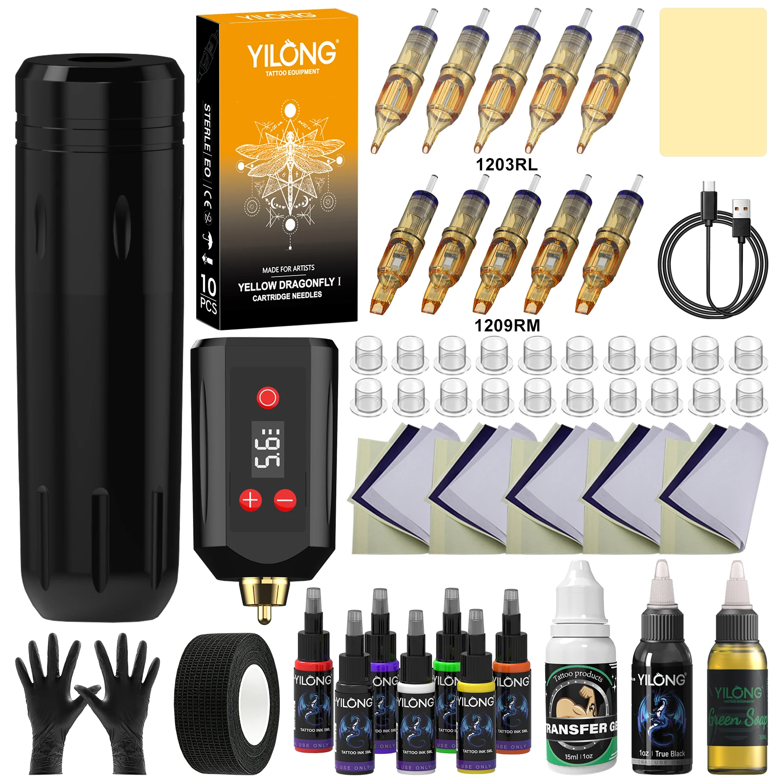 Yilong Wireless Tattoo Machine Rotaty Pen Kitwith RCA Conversion Adapter 1600mAh Battery For Permanent Makeup Tattoo Starter Kit
