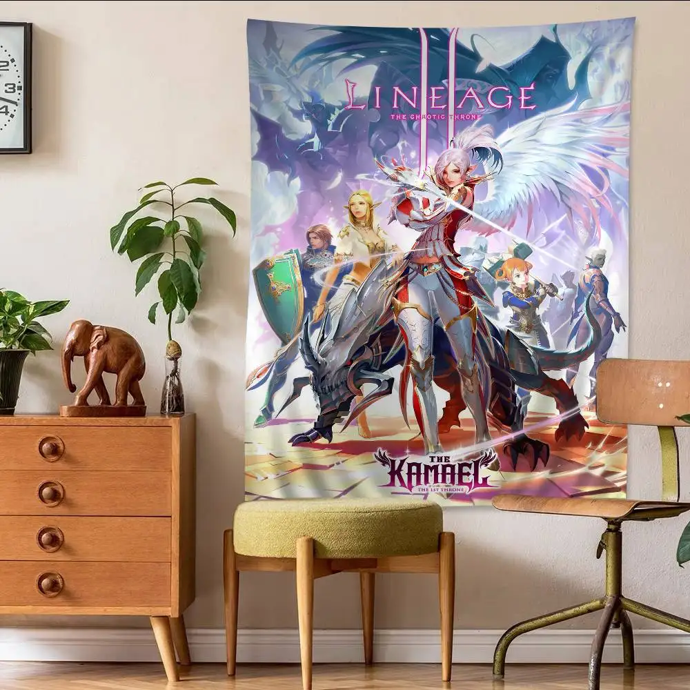 Lineage 2 juegos tapiz de Anime alfombras de pared de flores Hippie decoración de dormitorio colgante de pared Hippie barato