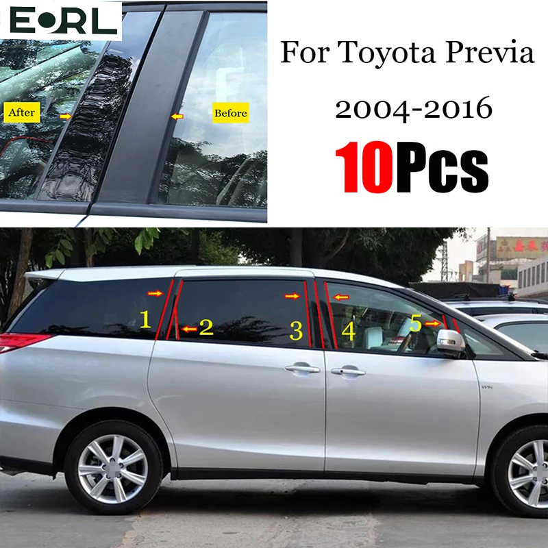 

10PCS Polished Pillar Posts Fit For Toyota Previa 2004 - 2016 Window Trim Cover BC Column Sticker Chromium Styling