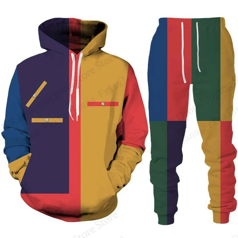 

Men's Hoodie Pant Sets 3d Camo Geometric Print Men Women Fashion Hoodie+Pant 2 Piece Suit Tracksuit Set Outdoor Sports Clothing