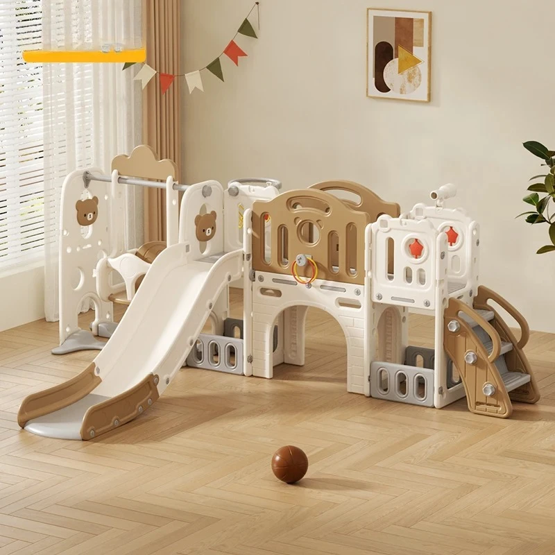 

Feelkids Cartoon Bear Safety Slide Indoor Playhouse Large Children's Playground Plastic Toy Baby Swing and Slide for Kids