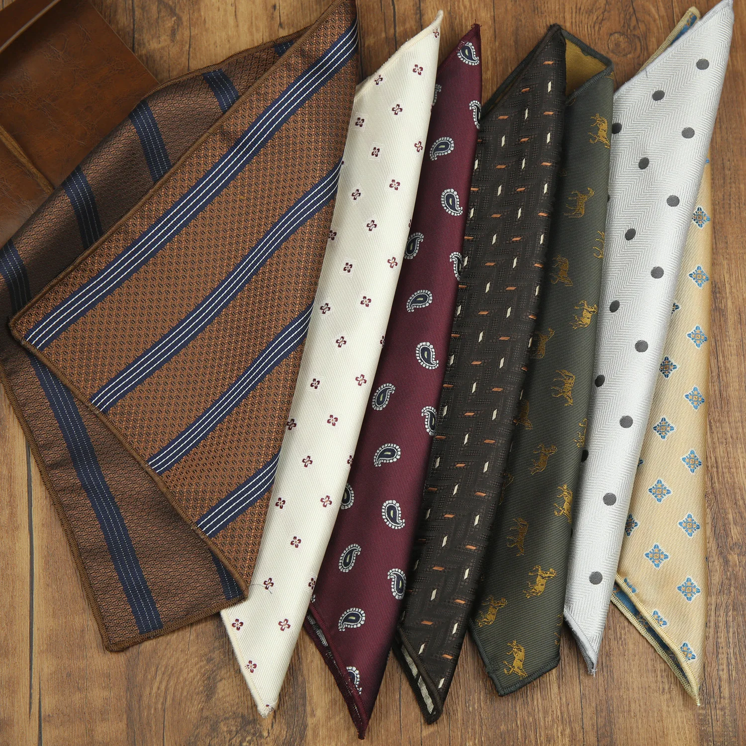 24cm New Trendy Mens Pocket Square Polyester Jacquard Green Striped Handkerchief White Polka Dot Hanky Wedding Groom Tuxedo Ties