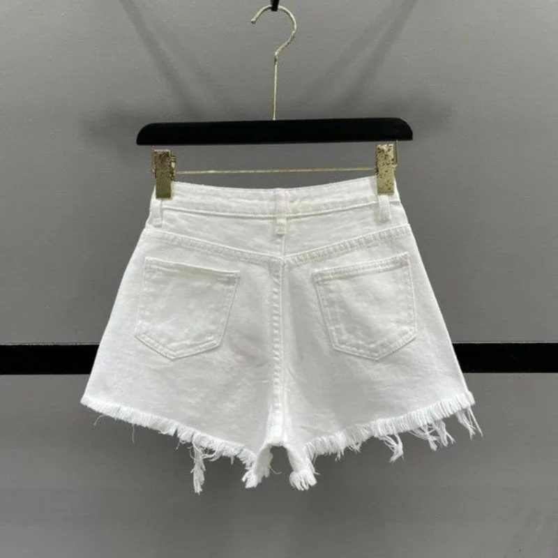 Rasgado com strass shorts jeans femininos xl tendência 2025 streetwear elegante novo em barato baixo preço feminino calças jeans curtas