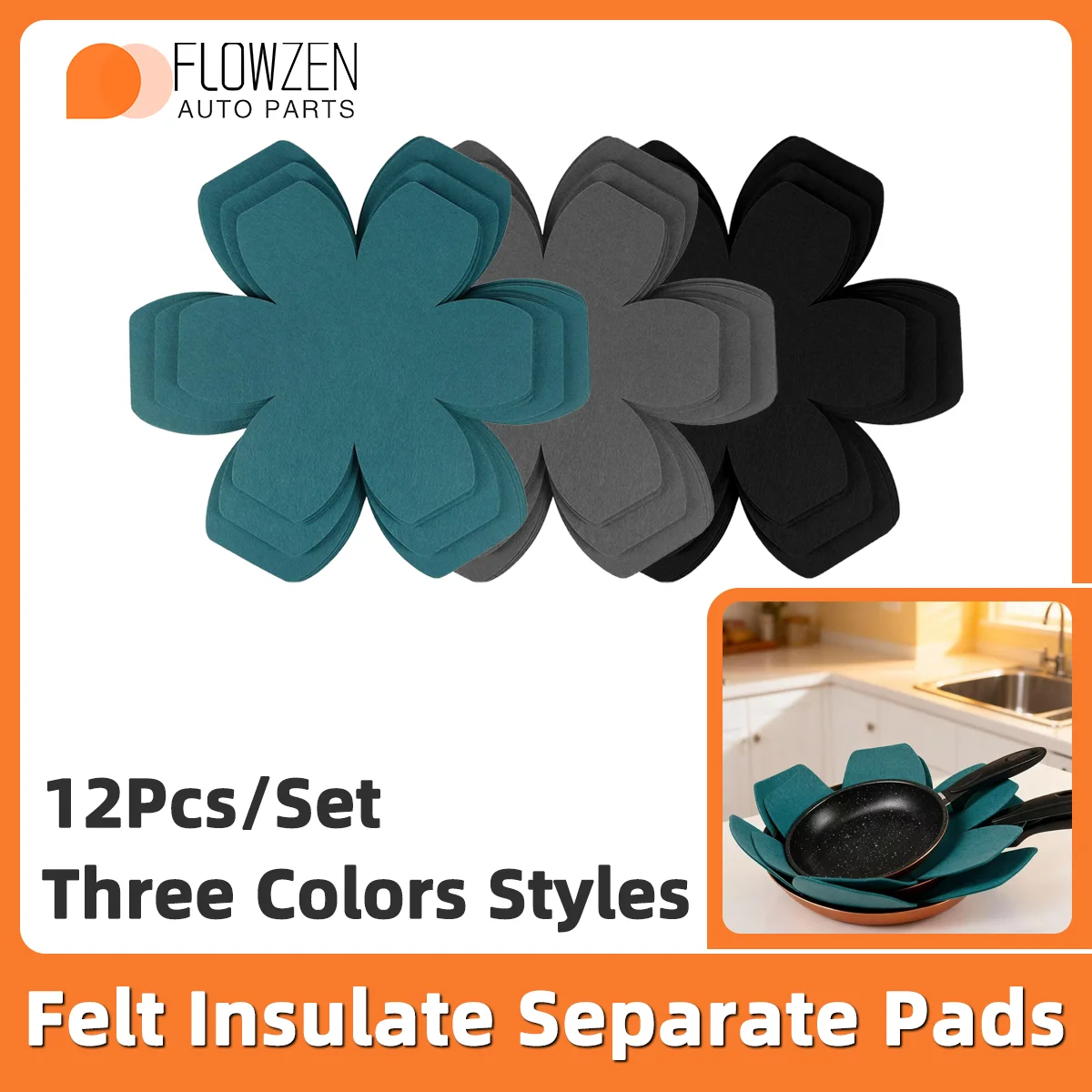 12pcs/set Felt Pot Separator Pads Anti Scratch Heat Insulation Pan Protector Mats 3 Sizes Kitchen Cookware Storage Accessories