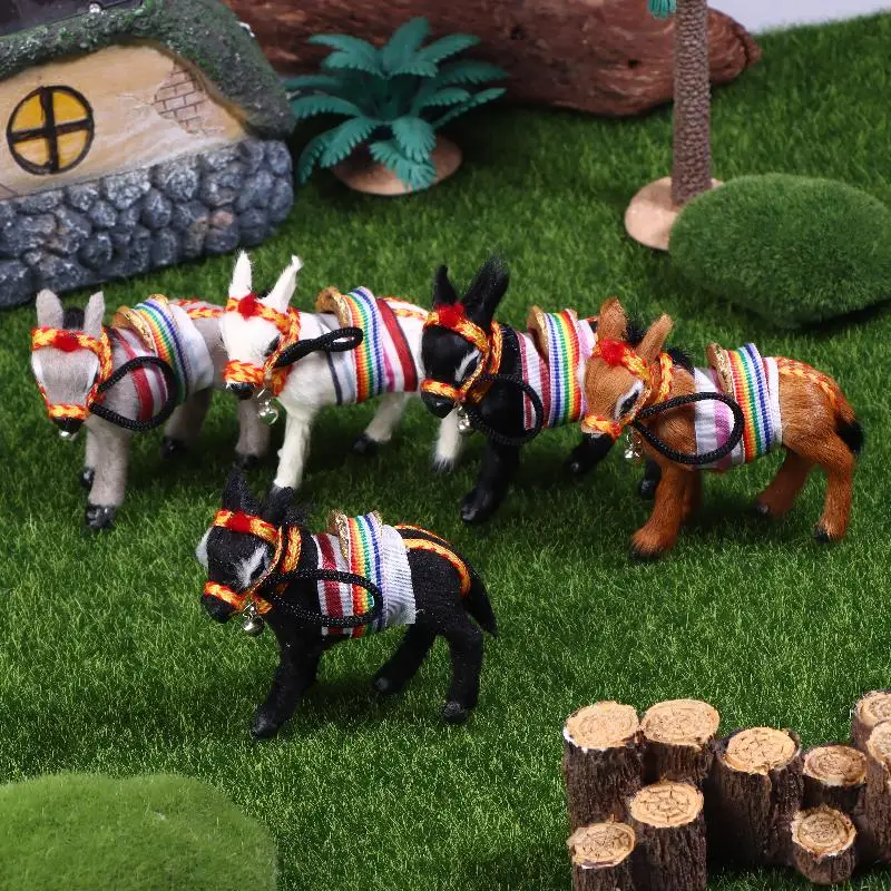 1 Pc Charming Black Donkey Figurine With Colorful Striped Harness & Jingle Bell Home Or Office Desk Decor Indoor Statue