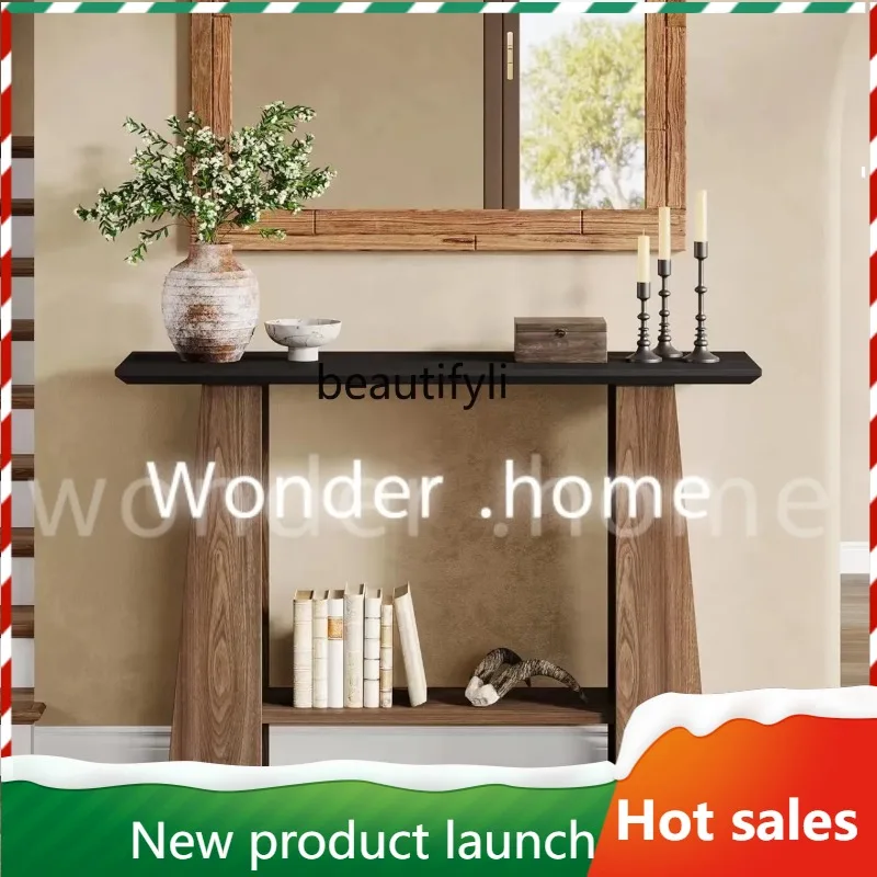 

F56 Vintage Creative Solid Wood Color-Block Entryway Table Living Room Sofa Side Table Storage Cabinet Art Display Side Table