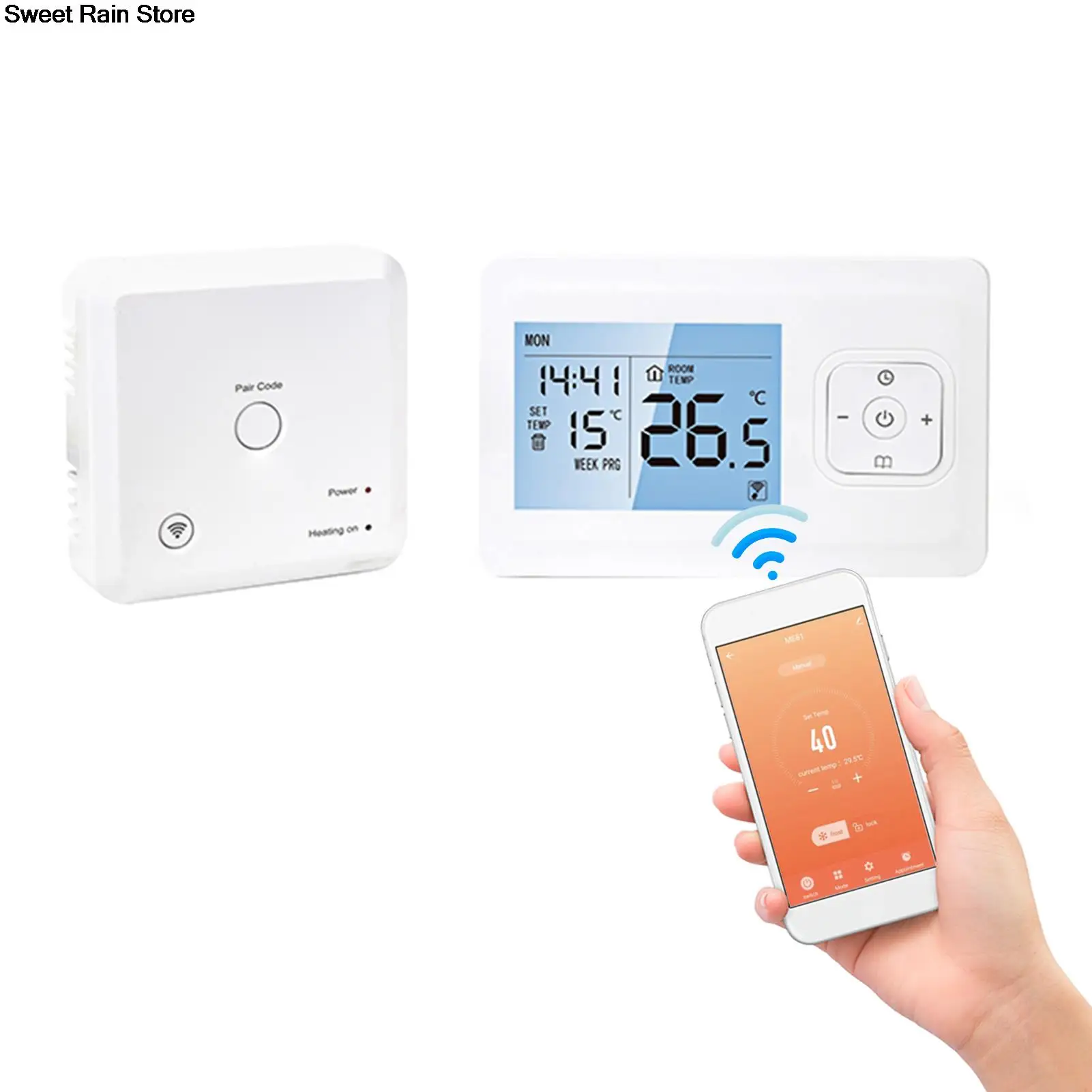 

Wi-Fi Smart Thermostat Wireless Programmable Thermostat with RF Receiver Tabletop Wall-Mounted Style APP Control Voice Control