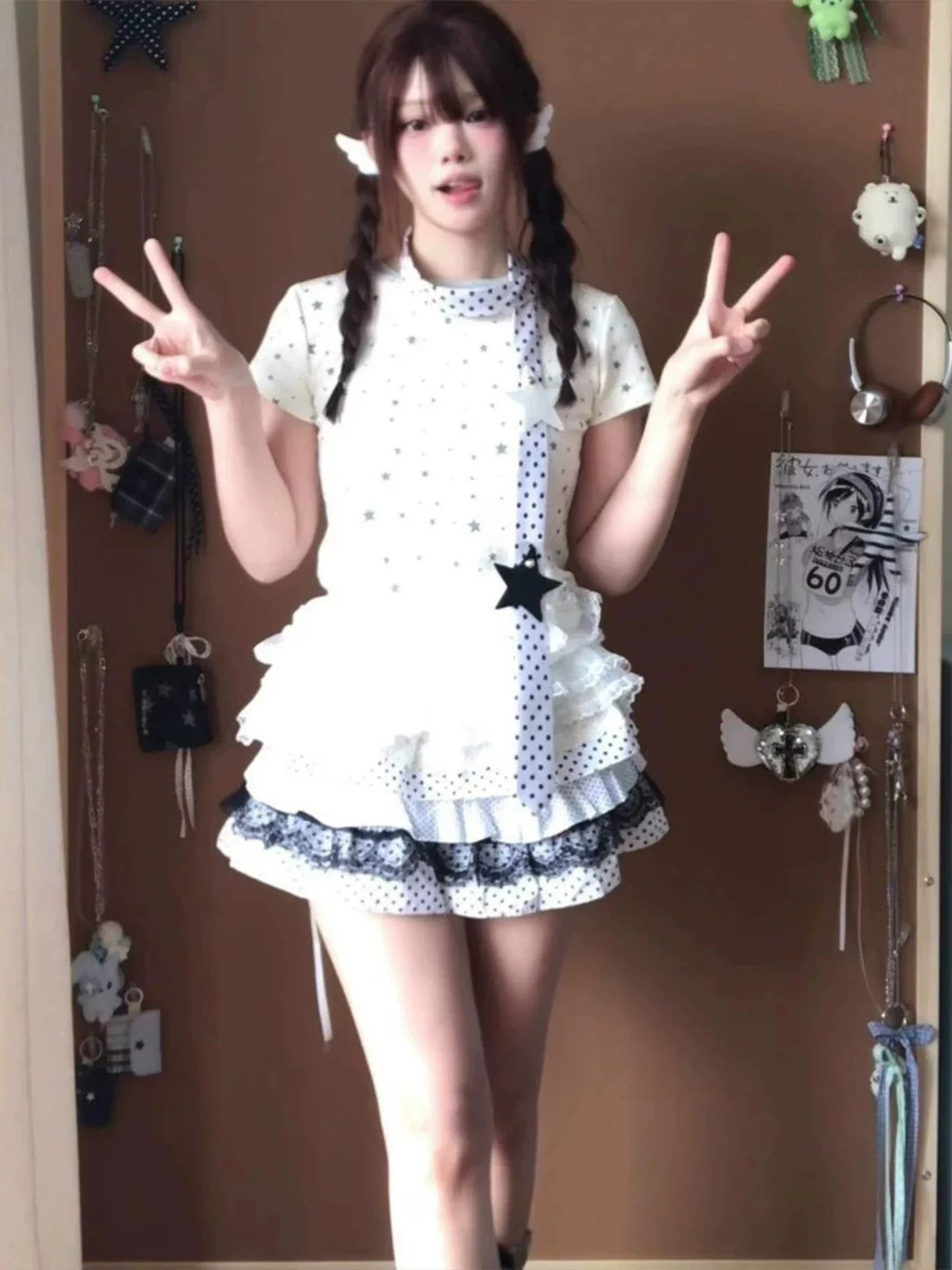 Lolita Vintage Dot Cake Skirt Women Early Autumn Retro Sweet Half Skirt Lace Splicing Puffy Short Skirt Breathable Casual Lei...