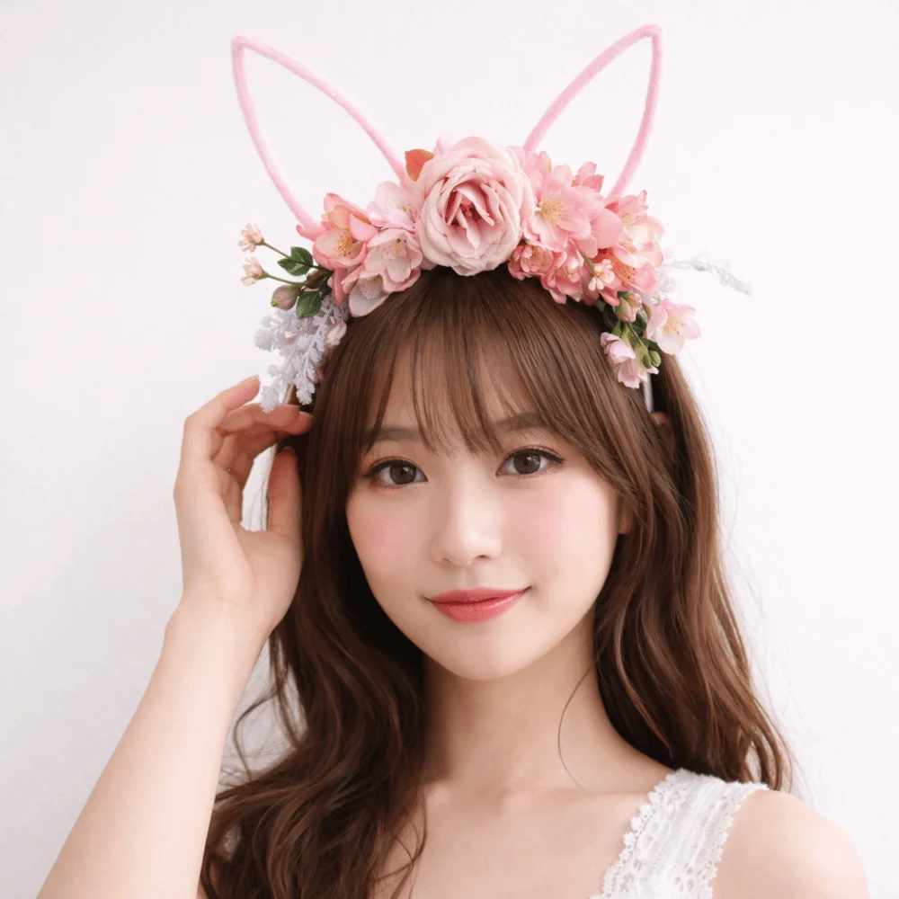 

Cute Artificial Flower Easter Garland Colorful Floral Rabbit Ears Headband Headpiece Forest Bunny Ears Hair Hoop Children