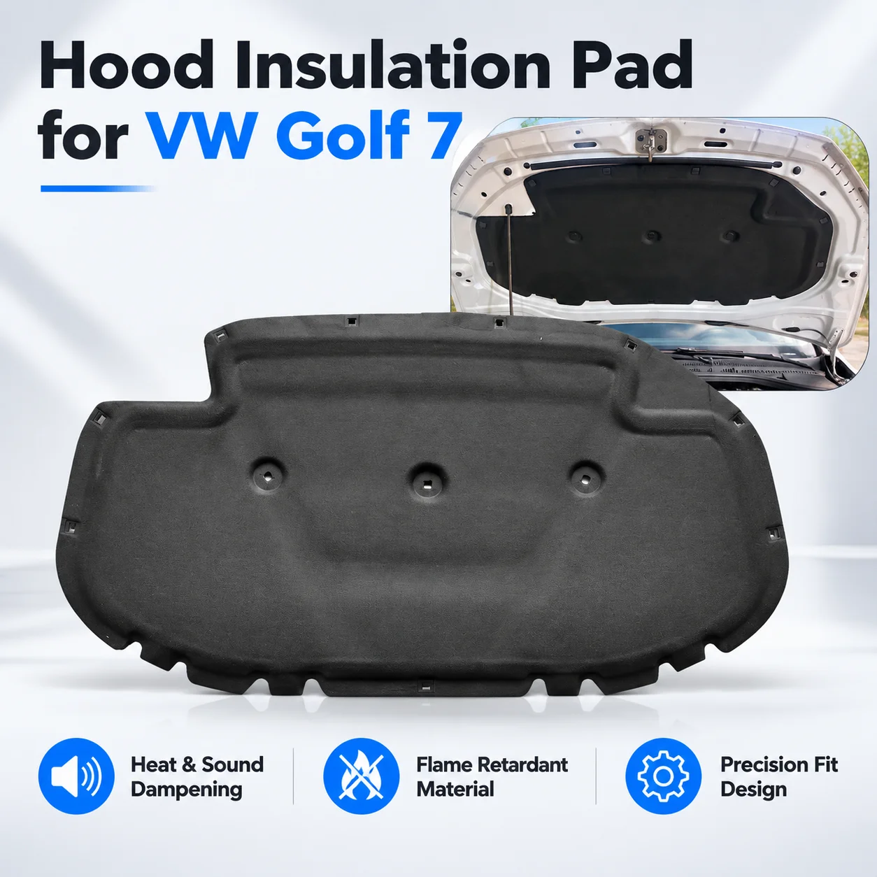Per VW Golf 7 MK7 2012-2020 Tappetino Fonoassorbente per Vano Motore OE 5G0863831E Tappetino Isolante Termico per Cofano Scudo Termico Rivestimento Fonoassorbente Resistente al Fuoco Durevole