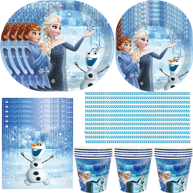 

Disney Frozen Elsa Kids Girls Favor Birthday Pack Event Party Decoration Cup Plate Baby Shower Disposable Tableware Supplies Set