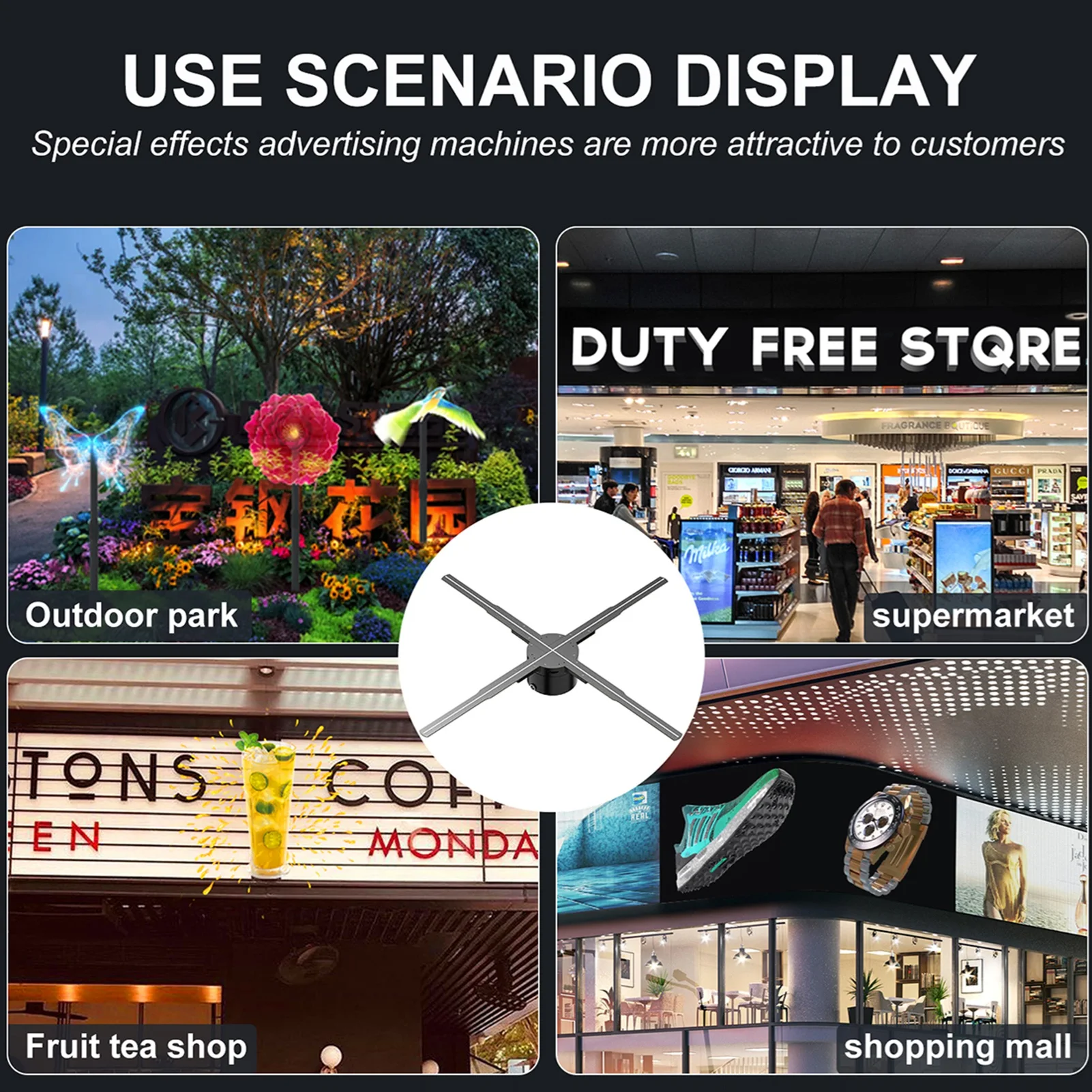 Proyector holográfico 3D, ventilador con pantalla publicitaria, reproductor montado en la pared, ventilador de fotografía y vídeo LED de alta definición 2K