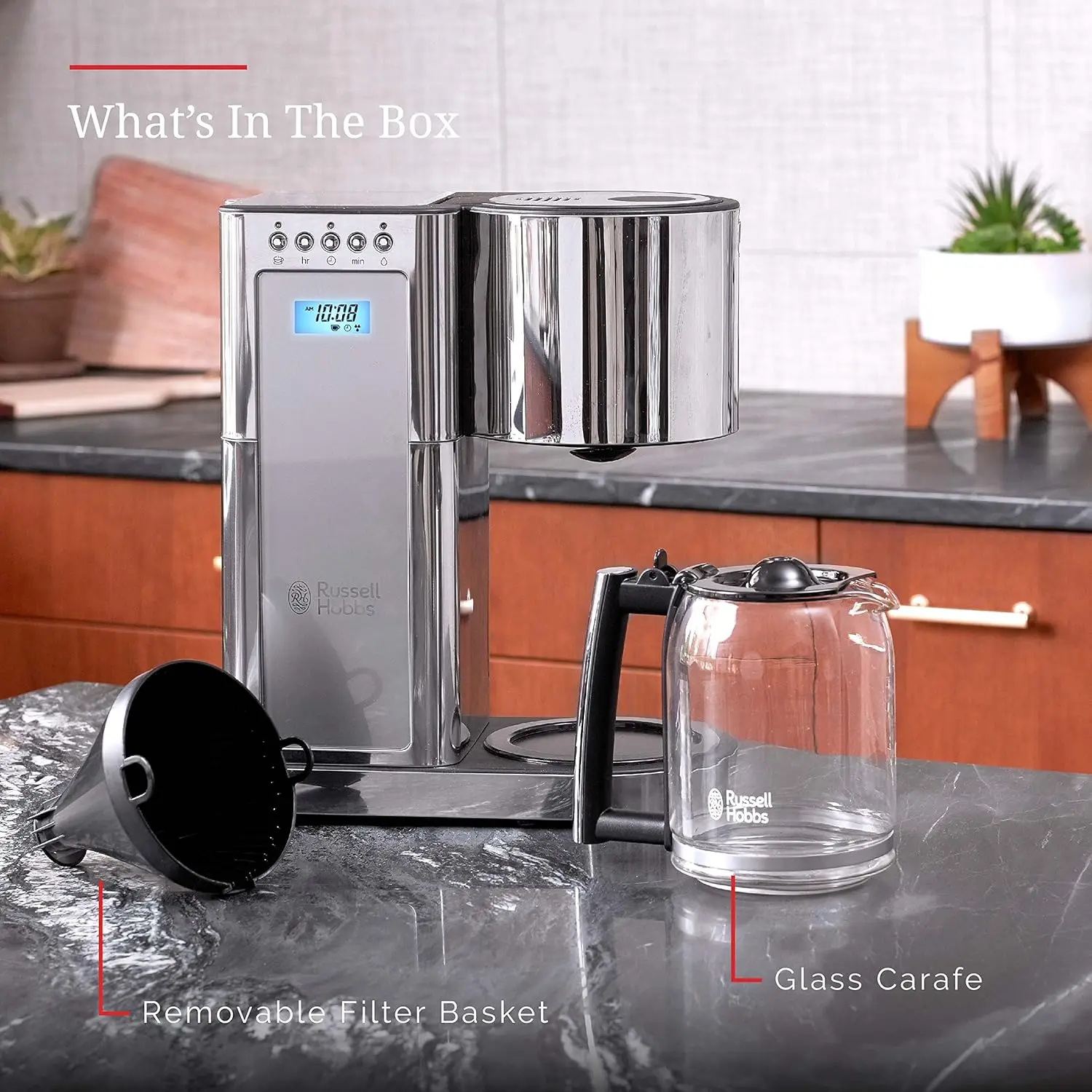 Glass シリーズ 8 カップ コーヒーメーカー、シルバー & ステンレススチール、CM8100GYR