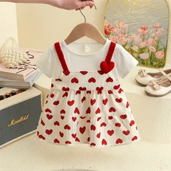 Summer New Wedding Party Red Love Baby Girl Dress, Sweet And Cute Children'S Short Sleeved Clothes (6-24 Months)