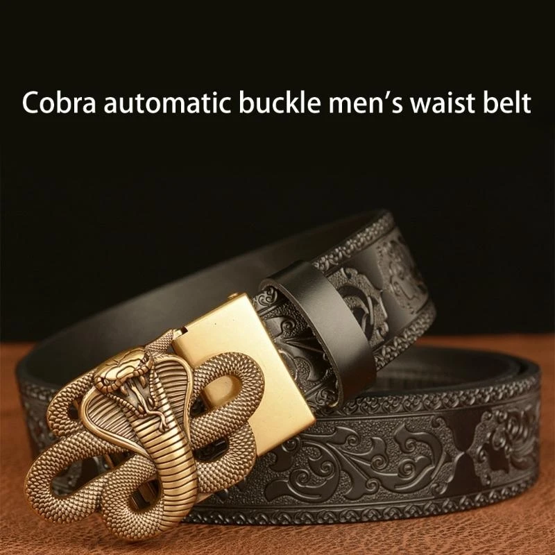Unique Cobras Print Waistband Leather Men Belt Fashionable Adjustment Belt