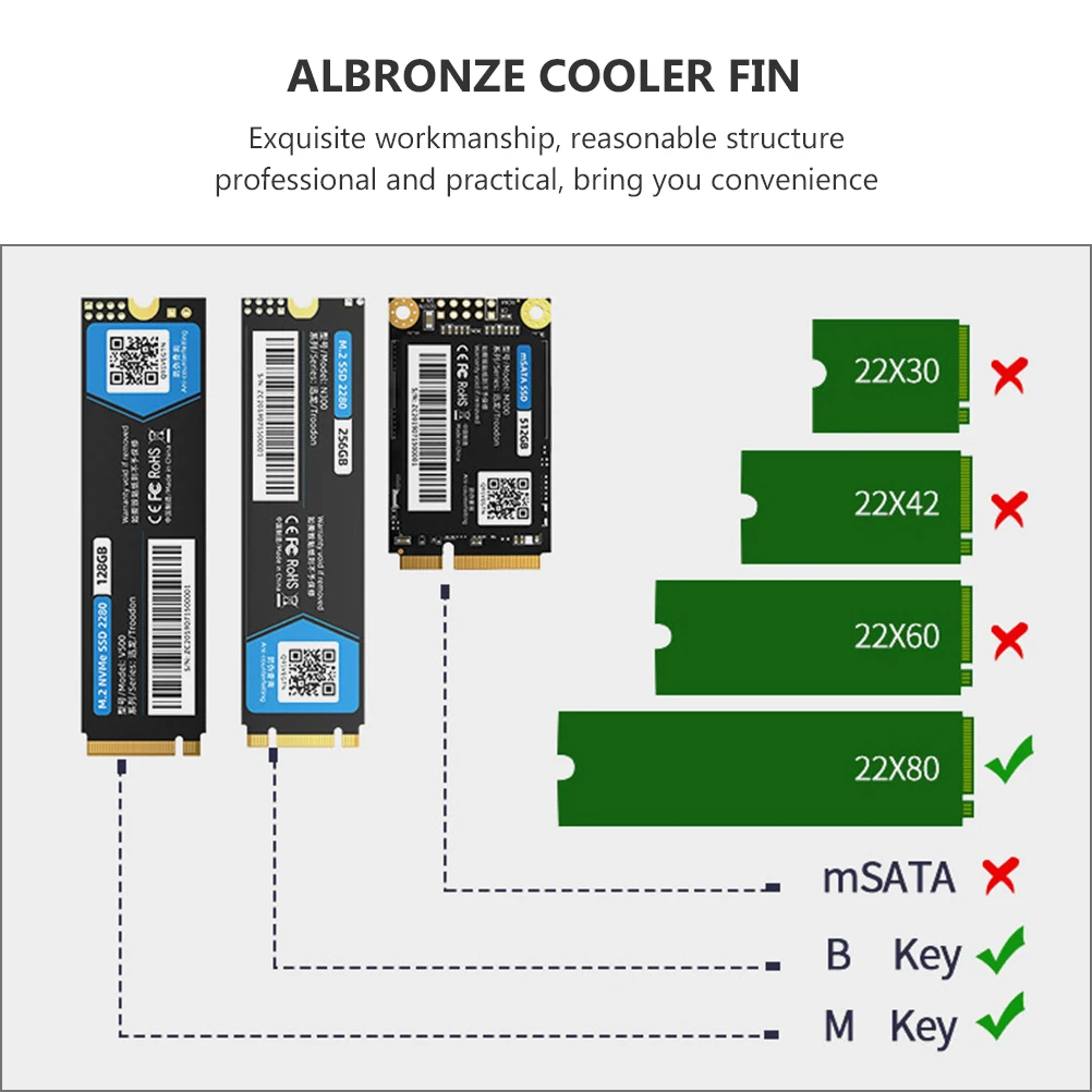 

Охлаждающий радиатор SSD, 1 шт., алюминиевый медный сплав, быстрое рассеивание, жесткий диск для ноутбука, металлический плавник, твердотельные накопители, кулер для ноутбуков