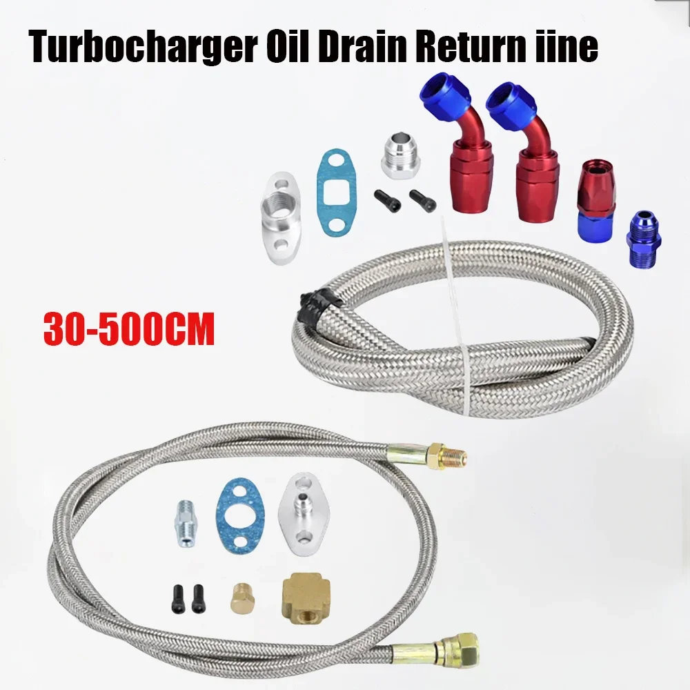 

Universal Turbo Charger Oil Feed Line Oil Return Line Oil Drain Pipe Complete Kit Compatible with T3 T4 T3/T4 T70 T66 T04E Silve