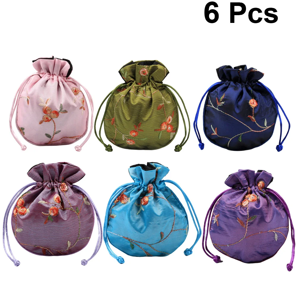 

6 шт., винтажная сумка с буддийскими бусинами в китайском стиле, вышитая сумка на шнурке для подарка, свадебной вечеринки, сувениры для хранения филе фруктов