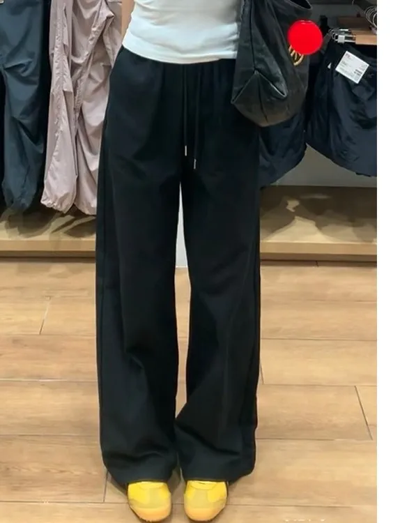 بنطال ذو قصة أرجل واسعة من القطن للنساء شتوي من الصوف مضلع سميك بطانة شيربا دافئة حرارية مريحة مبطنة بسيطة