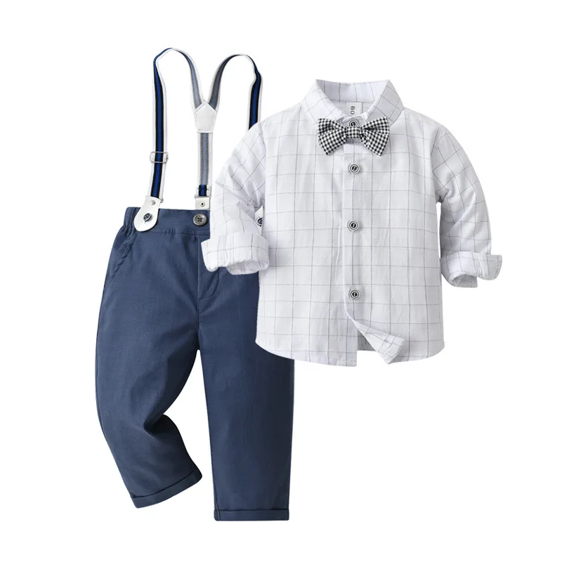 Toddler Boys Clothing Set Autumn Winter Children Formal Shirt Tops+Suspender Pants 2PCS Suit